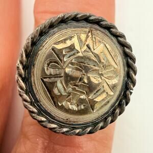 Vintage Mexico 925 Sterling Silver Ring Aztec Mayan Sun God Rope Frame Size 6